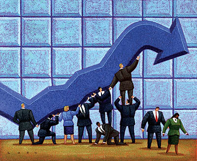 Businesspeople Holding Up Arrow